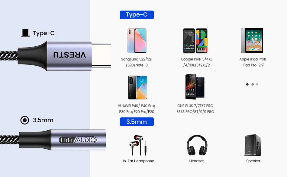 USB Type C to 3.5mm Jack Headphone USBC Earphone DAC Audio Adapter Cable for Samsung S23 Ultrta Xiaomi Oneplus 1+ Google Pixel 7