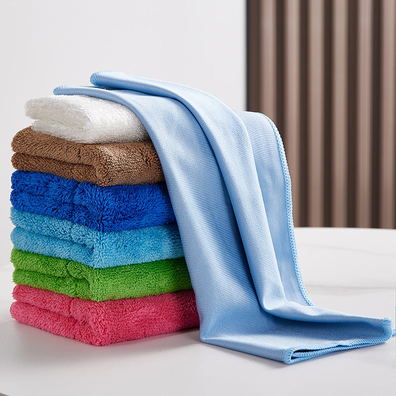 Seven Colors Cleaning Cloth Household Cleaning Absorbent Non-Shedding Thickened Special Towel for Glass Wiping Bamboo Fiber Dishwashing Cloth