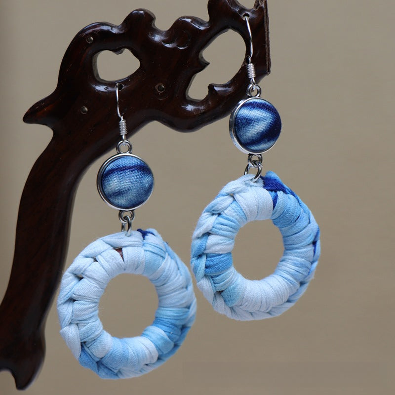 Ethnic style blue tie-dye earrings hand-woven tie-dye earrings travel companion gift