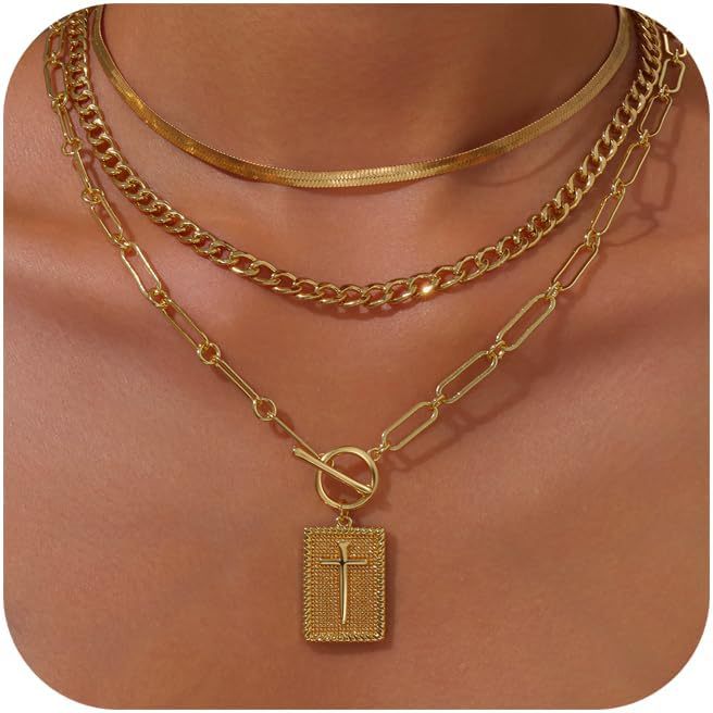 Amazon TK Hot-Selling OT Buckle Square Cross Necklace for Women Copper Plated 14K Gold Paperclip Necklace Yiwu In Stock