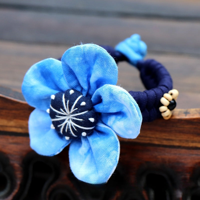 Blue Tie Dye Cloth Bracelet Dali Lijiang Hot Sale Hand-stitched Flower Fabric Bracelet Bracelet