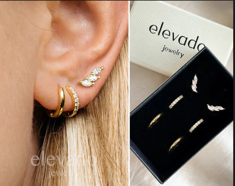 Ear Buckle Copper Plated Real Gold Micro-inlaid Zircon Fashion Women's Earrings Ear Buckle suit Earrings