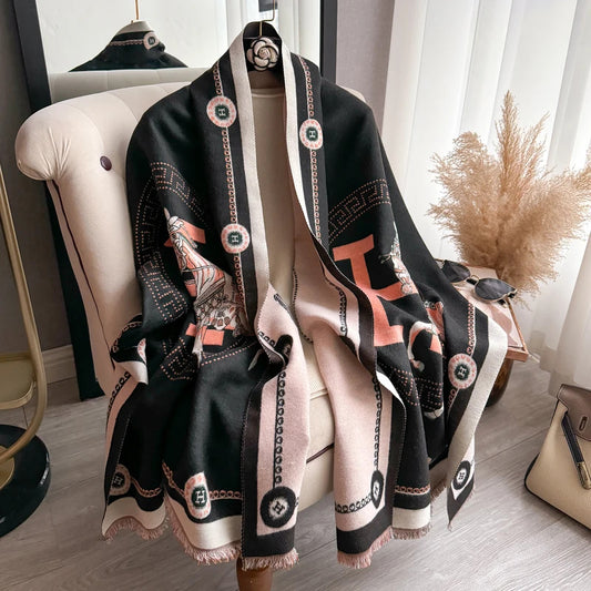 Luxury Winter Cashmere Scarf Women 2024 Design Warm Pashmina Blanket Poncho Scarves Female Carriage Shawl Thick Foulard Bufanda