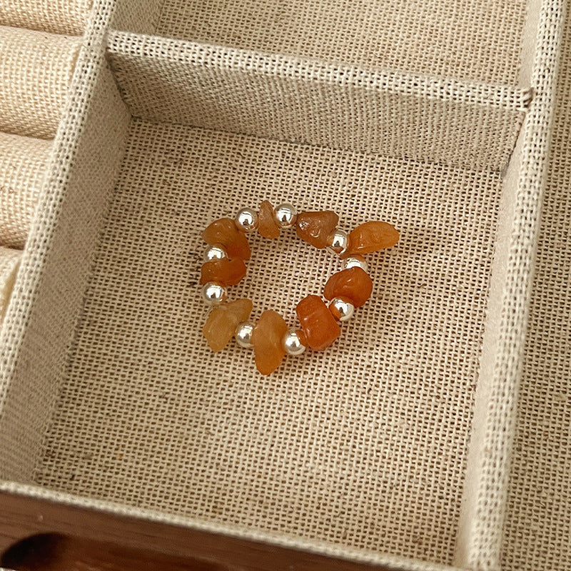 Color Crystal Beaded Ring Niche Design High-grade Finger Ring Light Luxury Elegant All-match Ring Accessories