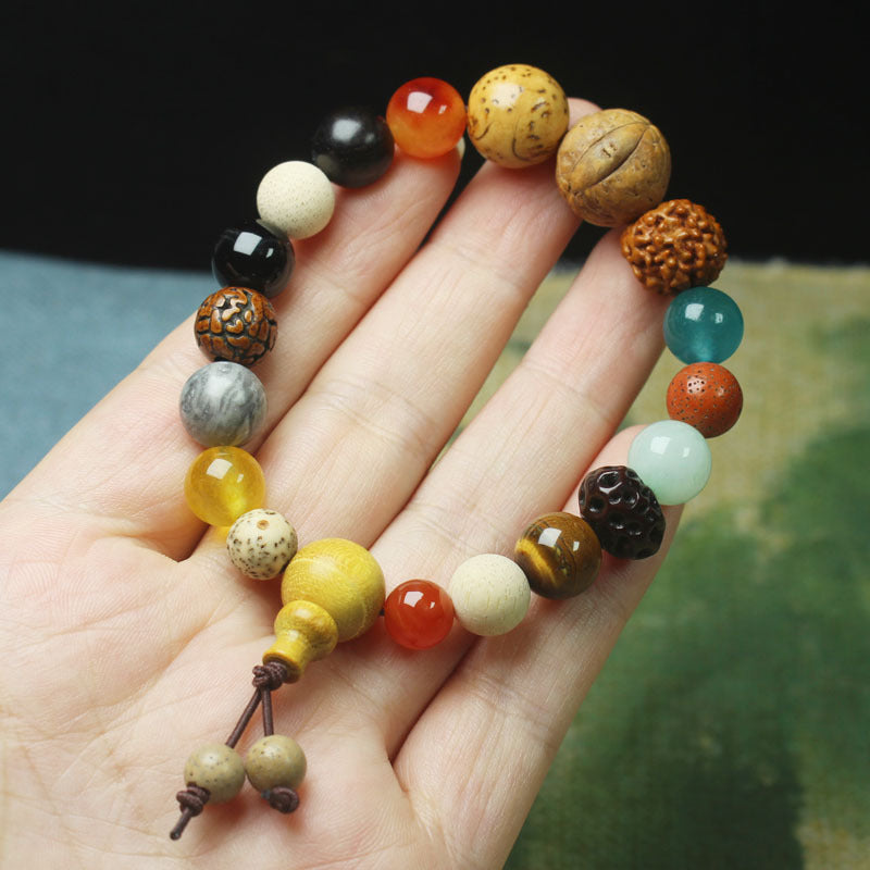 Lingyin New Eighteen Seeds Bodhi Bracelet for Men and Women Couples Bracelet Eighteen Seeds Buddha Beads 18 Seeds Multi-Treasure Bodhi