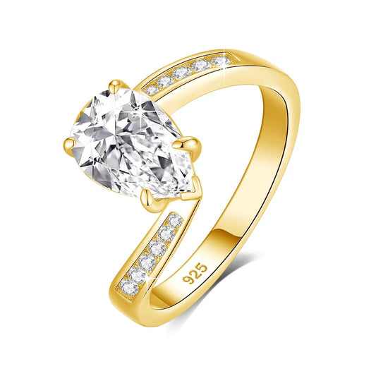 18k Gold Plated Pear Cut Moissanite Rings 3CT 925 Sterling Silver Wedding Band for Women Trendy Engagement Gift Fine Jewelry