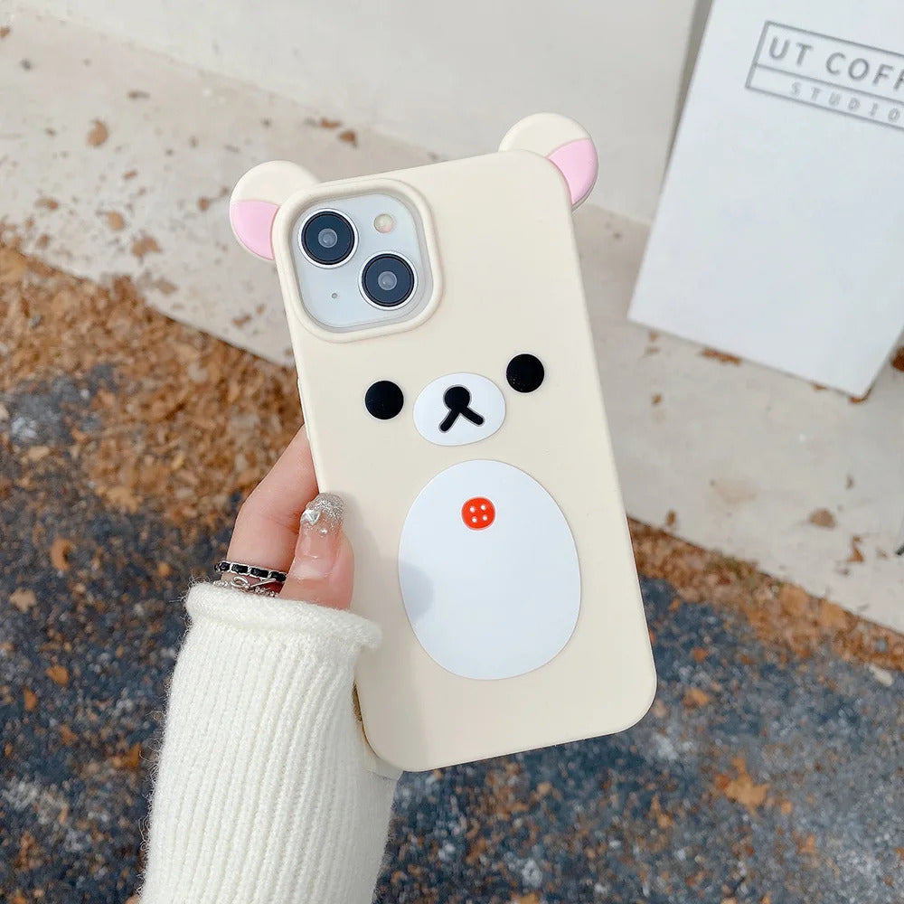 Fashion Cute 3D Cartoon Rilakkuma Bear Soft Silicone Phone Case Back Cover for iPhone 11 12 13 14 15 16 Pro Max