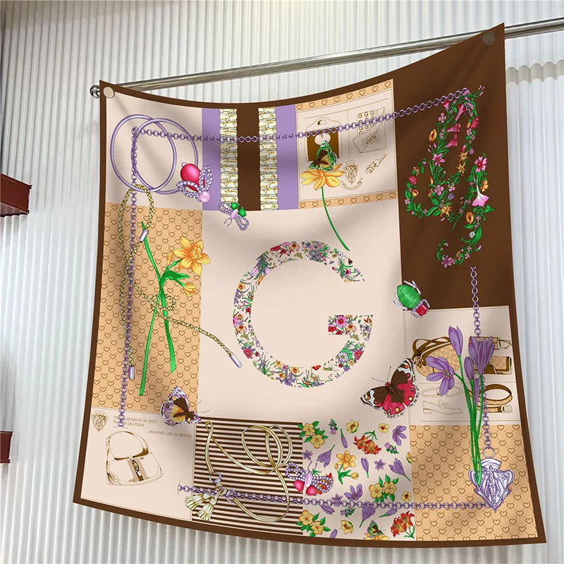 New Year Gift 90cm Large Square Scarf Scarf Women'S Scarves Spring And Autumn Style Fashion Shawl European American Twill Print