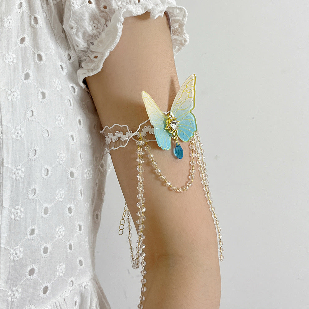 Pure Desire Lace Butterfly Tassel Arm Ring Niche Design Ins Style Leg Chain Bracelet Exquisite Body Chain New Hand Jewelry