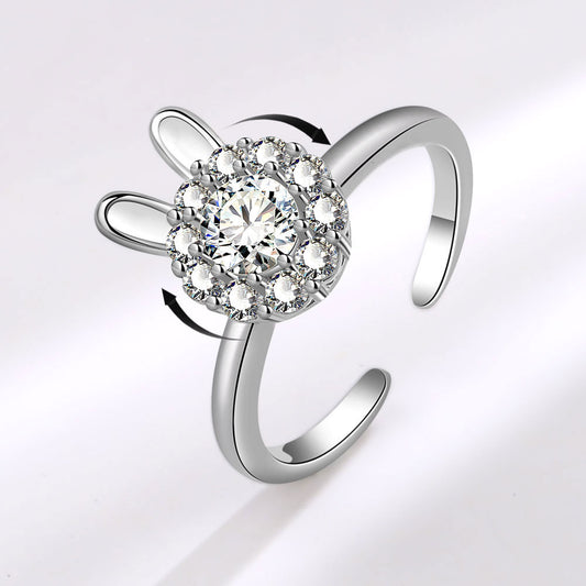 Smart Rabbit Ring for Women, Rotatable Ring, Light Luxury Niche Design, Index Finger Ring, New Trendy Style