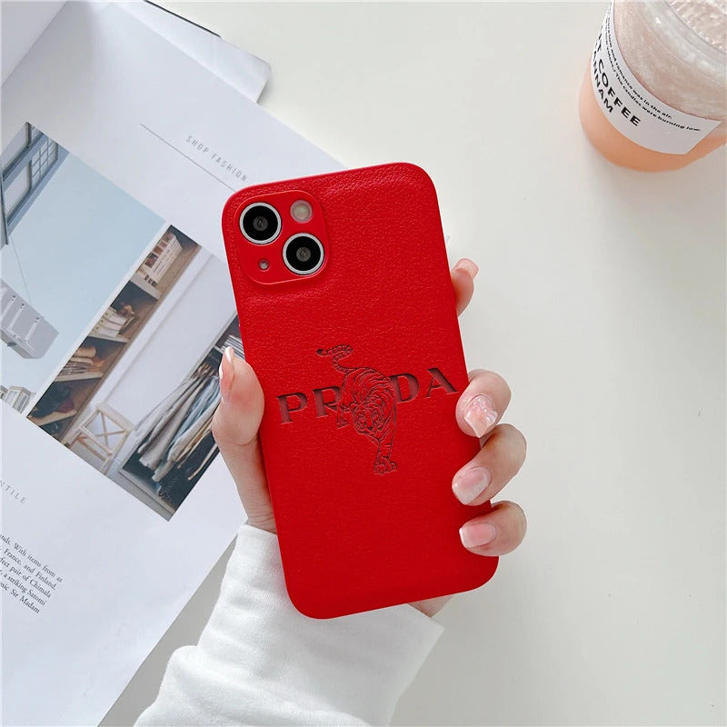 Tiger Leather Soft Case For Iphone 15 14 13 12 11 Pro Max Mini 7 8 Plus X Xs Xr Max Luxury Phone Cover Fashion Anti Drop Funda