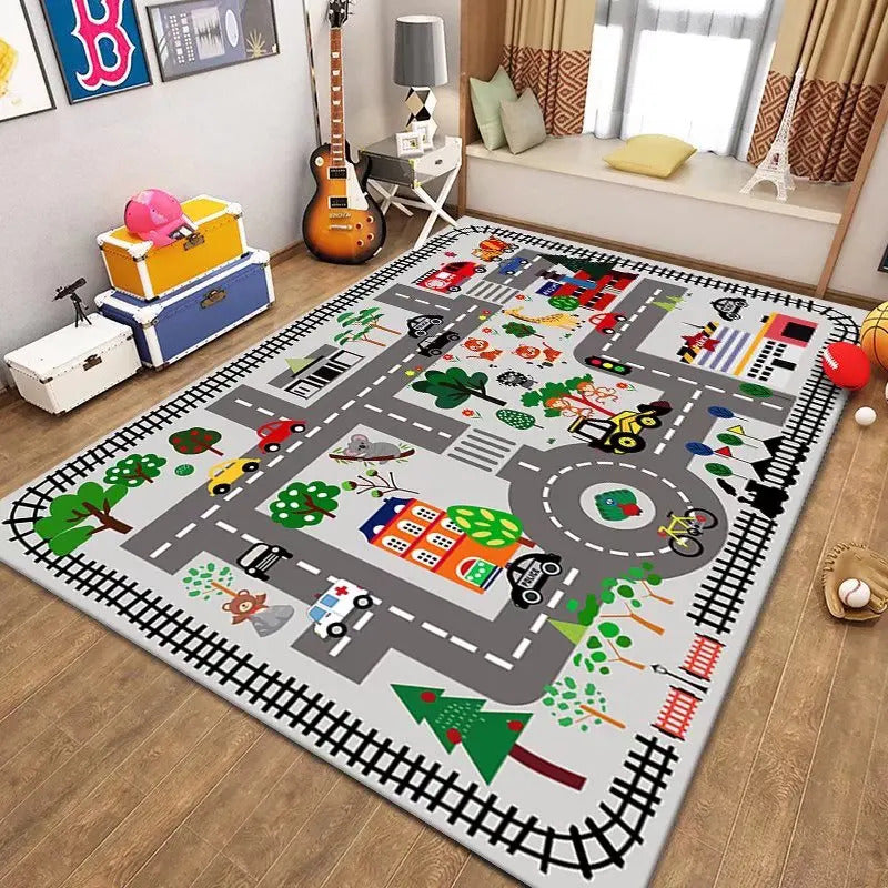 Thickened Flannel Carpet Living Room Children's Bedroom Decoration Floor Rug Cartoon Road Play Mat Soft Tatami Carpets Non-slip