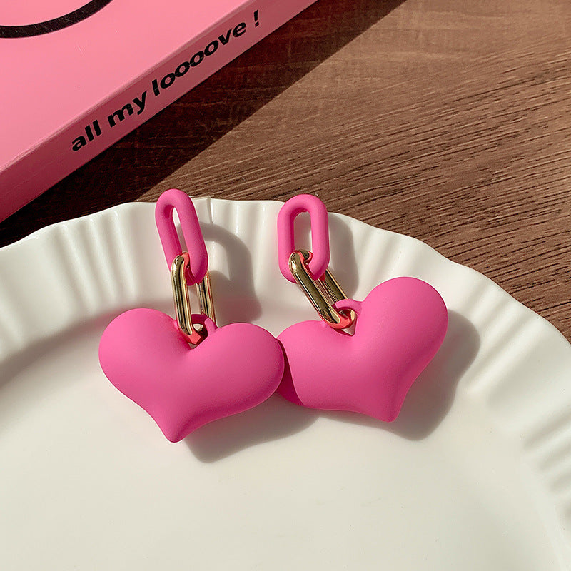 High-grade dopamine rose red earrings female niche design earrings net red pink earrings