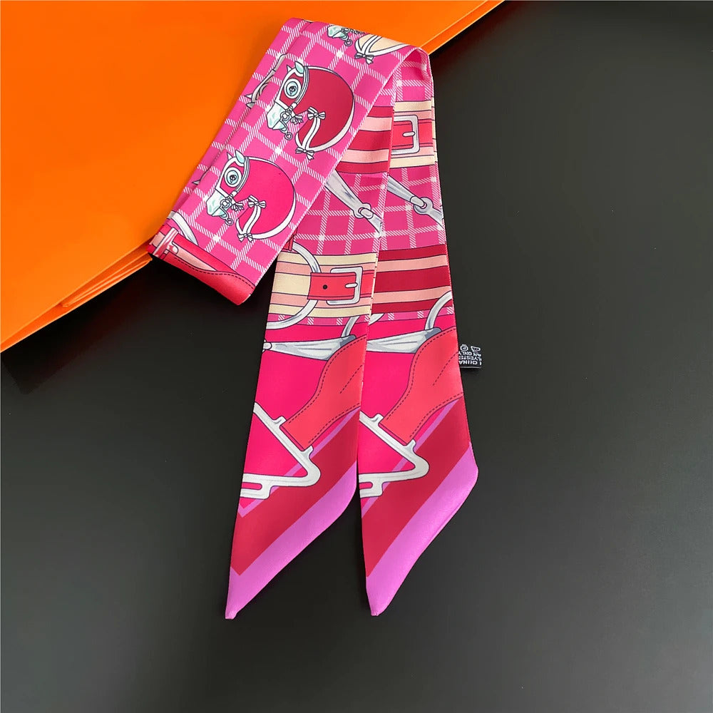Fashion Women Hair Scarf 2024 New Brand Design Luxury Silk Scarf Fashion Print Headband Skinny Bag Scarves Neckerchief