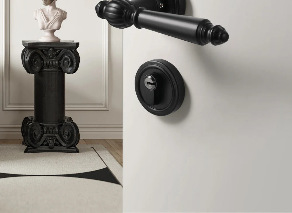 Black French interior bedroom handle lock, household wooden door lock, bathroom and room split lock