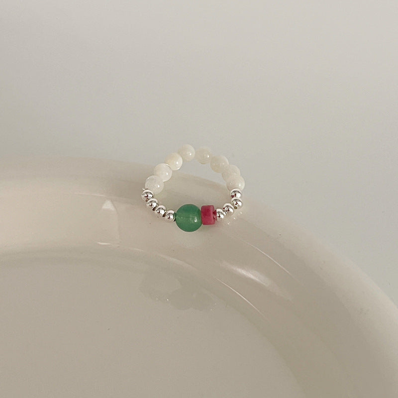 Color Crystal Beaded Ring Niche Design High-grade Finger Ring Light Luxury Elegant All-match Ring Accessories