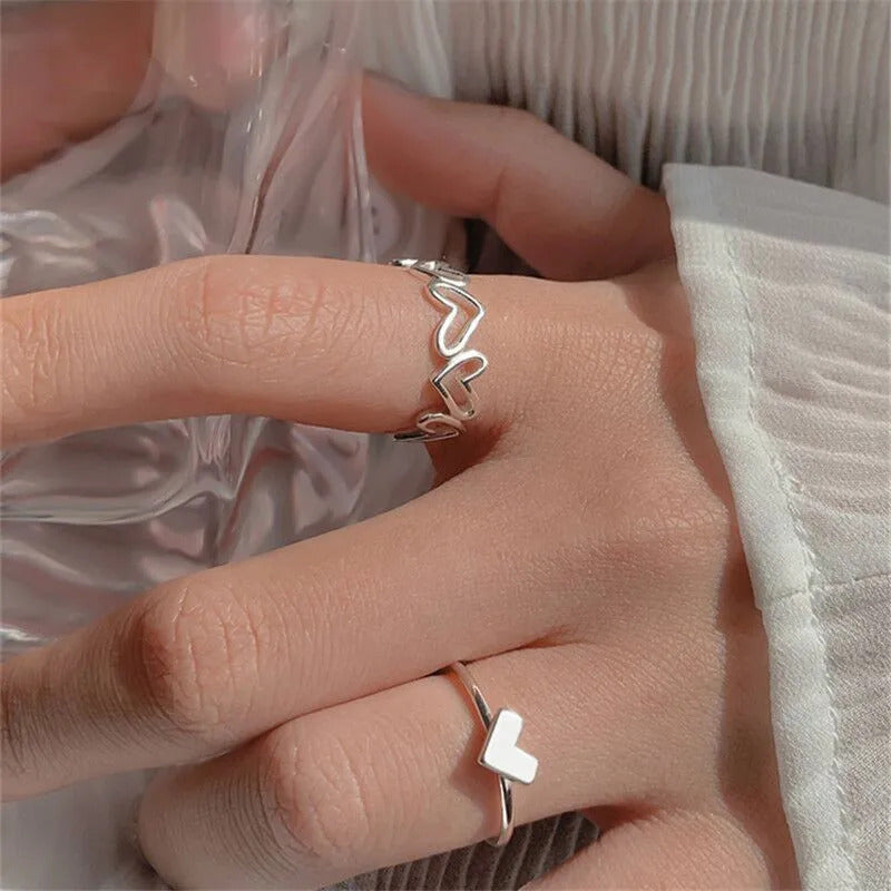 Silver Color Crystal Rings Set for Women, Cubic Zirconia Moon Arrow Flower Heart Finger Wedding Rings, Female Fashion Jewelry