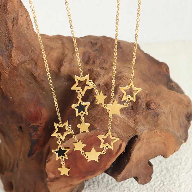 Trendy Star Pendant Necklace for Women High Quality Stainless Steel Gold Plated Chain Black Acrylic Fashion Jewelry Accesories