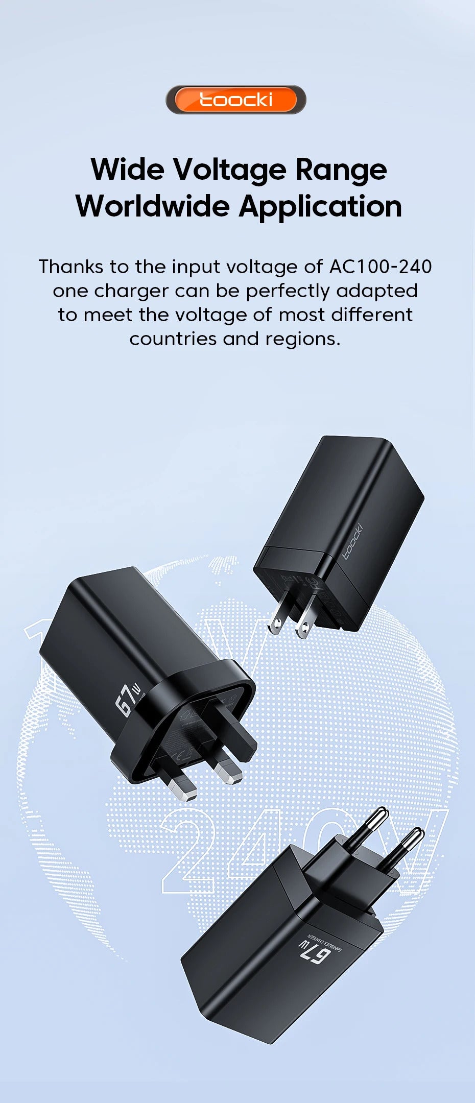 Toocki 67W GaN USB C Charger QC4.0 65W PD 3.0 Type C Fast Charger Quick For iPhone 16 15 14 13 Pro Samsung Xiaomi Huawei MacBook