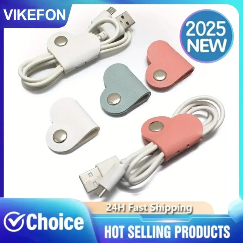 Multi-Color Cable Straps 10-Pack Multi-Color Heart-Shaped Faux Leather Cable Straps Cable Fixator Set for Headphone & Headset