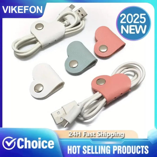 Multi-Color Cable Straps 10-Pack Multi-Color Heart-Shaped Faux Leather Cable Straps Cable Fixator Set for Headphone & Headset