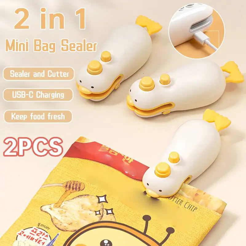 2pcs Mini Sealing Machine USB Rechargeable Heat Sealer Plastic Bag Heat Sealer for Home Travel 2 In 1Multi-function Kitchen Tool