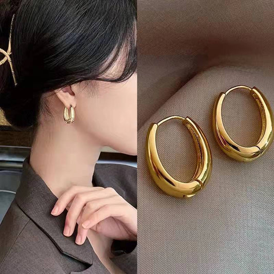 New Style Elegant Smooth Metal U-Shaped Earrings Geometric Oval Hoop Vintage Feel Women's Earrings Accessories