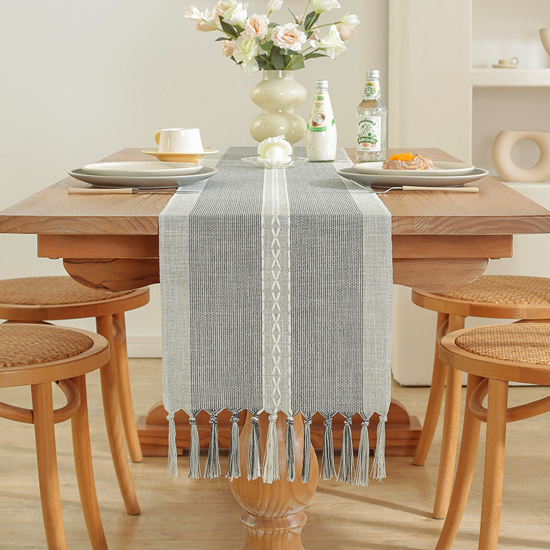Cross-Border Trade Supply American Style Table Runner Cotton Linen Tablecloth Handmade Tassel Coffee Table Mat Home Long Table Decoration Cloth
