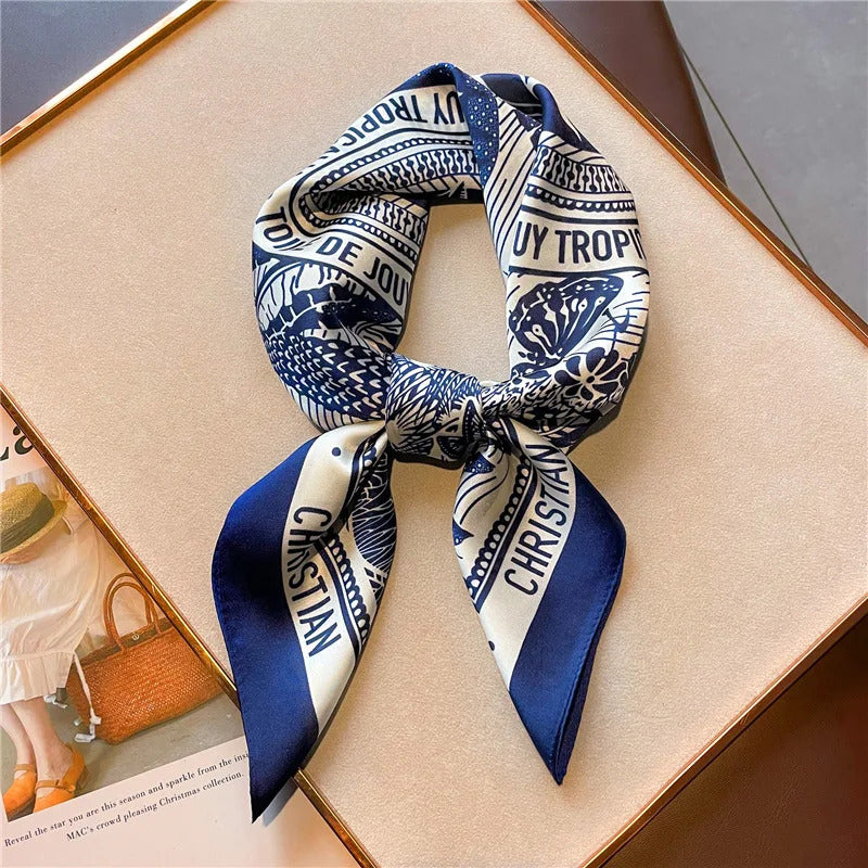 2025 New Women's Soft Satin Hair Scarves Fashion Square Printed Headscarf 70cm Professional Accessories Designer Scarf Headband