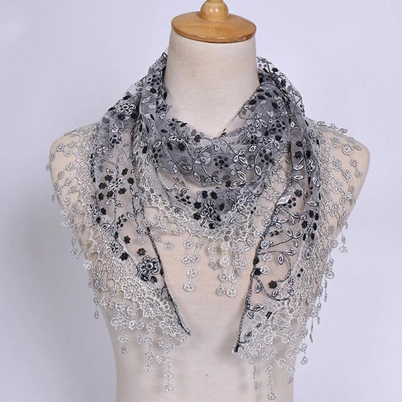 2023 New Floral Lace Triangle Scarf Tassel Shawl Female Classic Casual Transparent Breathable Scarves Sunscreen