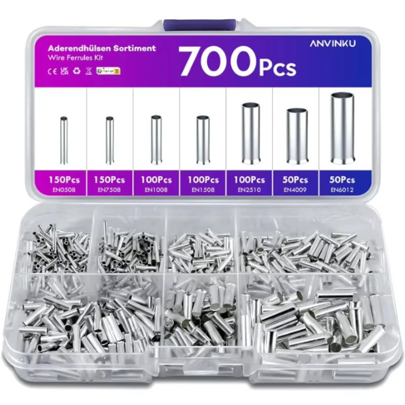 600/700pcs Bare Terminal Tubular Wire End Ferrules Mix Size Uninsulated Cable Sleeves Simple  for Wire Connection Pin Crimp