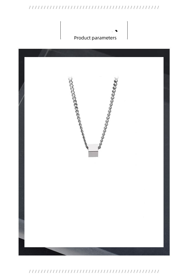Geometric Square Wang Yibo Necklace Men's Trendy Hip Hop Style Simple All-Matching Hoodie Clavicle Chain Niche Design Men's