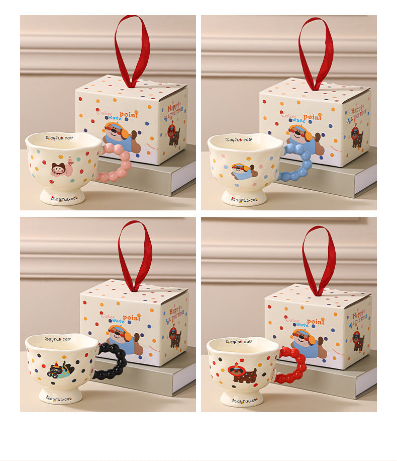 Cute Wave Point Ceramic Cup Mug Home Coffee Cup Couple Cartoon Creative Water Cup Ceramic Breakfast Cup