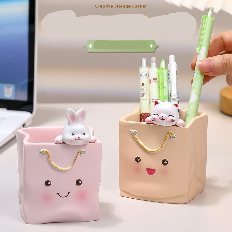 Cute Pen Holder Handmade Ornament High-end Creative Office Desk Decoration Pen Box Resin Figurine Office Gift