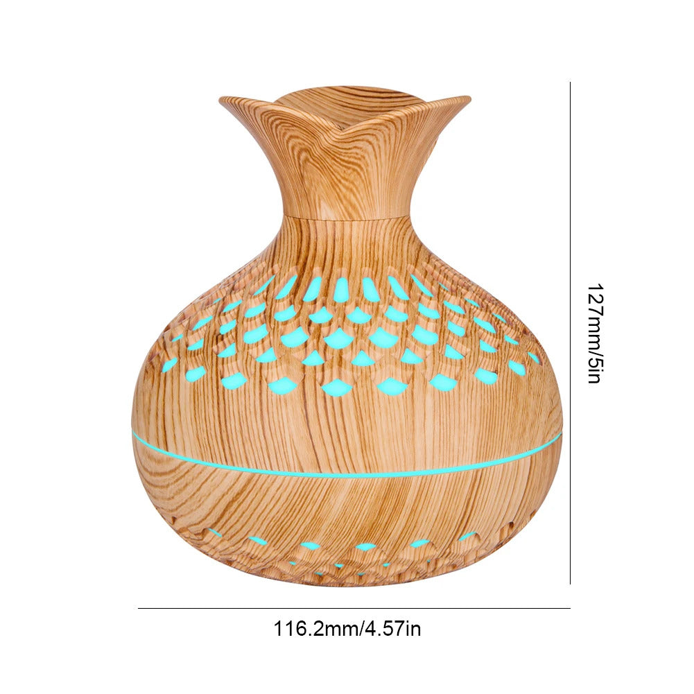 300ML Wood Grain Flower Humidifier Silent Aromatherapy Diffuser USB Rechargeable Mini Air Humidifier with Colorful Night Light
