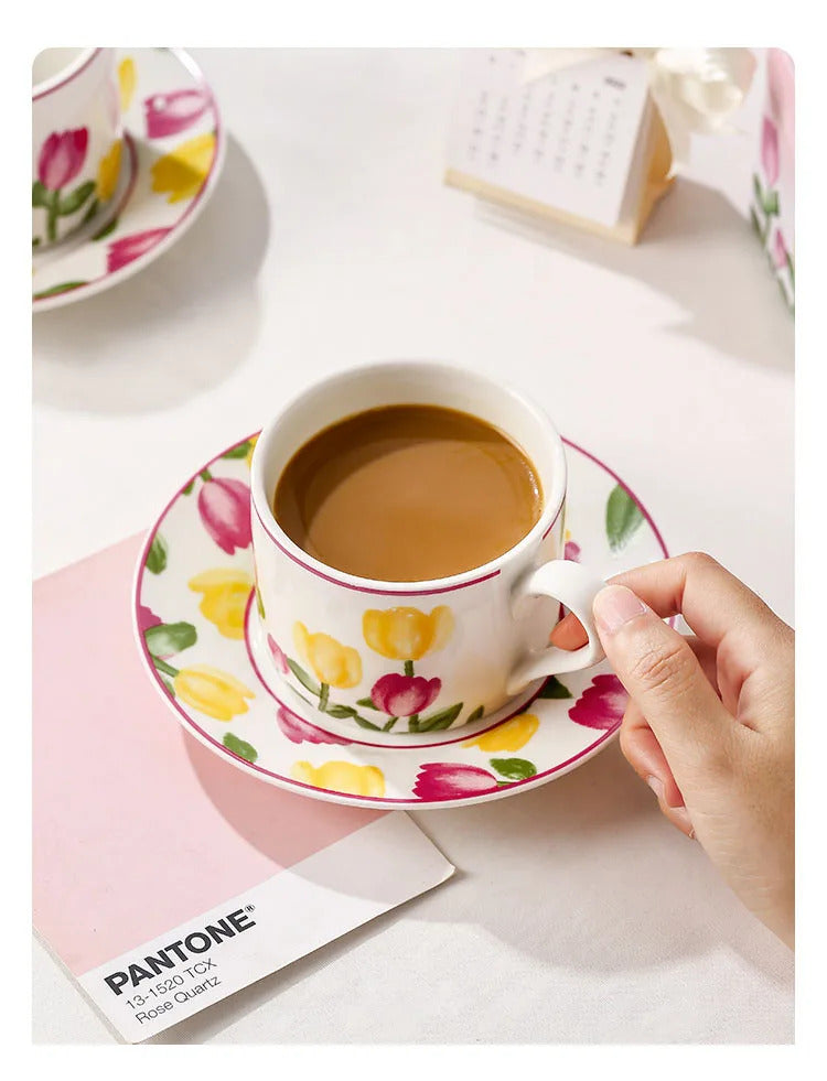 Cute Coffee Cup Set Flower Creative Coffee Cup Korean Style Good Looking Afternoon Tea Coffee Cup A Good Choice For Giving Gift