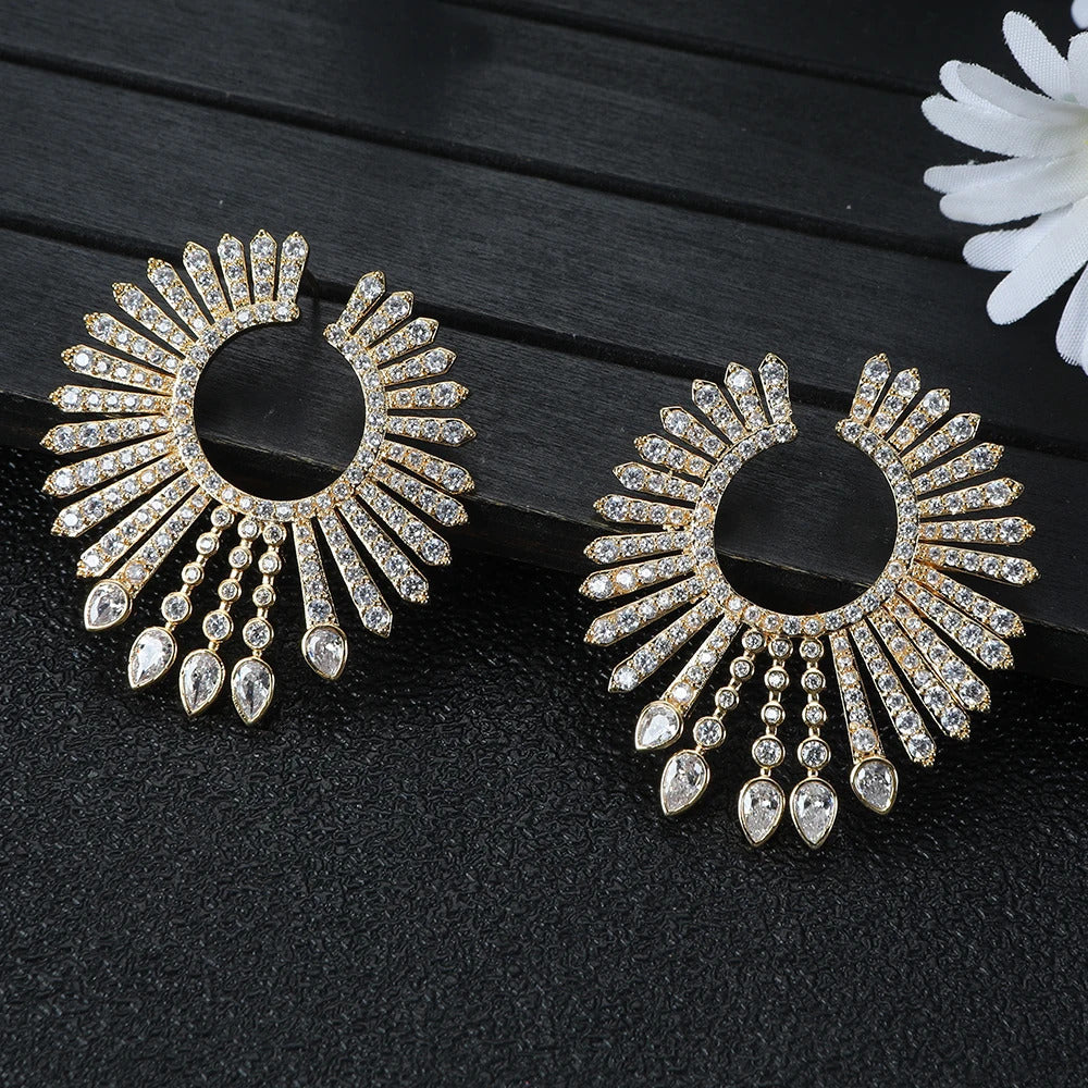 Luxury Women's Geometric Waterdrop Cube Zircon Dubai Bridal Banquet Earrings Jewelry Accessories E1618