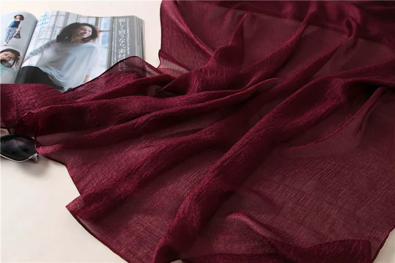 2023 Luxury Brand Women Fashion Scarf Plain Solid Silk Linen Shawls Scarves Summer Lady Bandanas Pashmina Foulard Hijab 180*90Cm