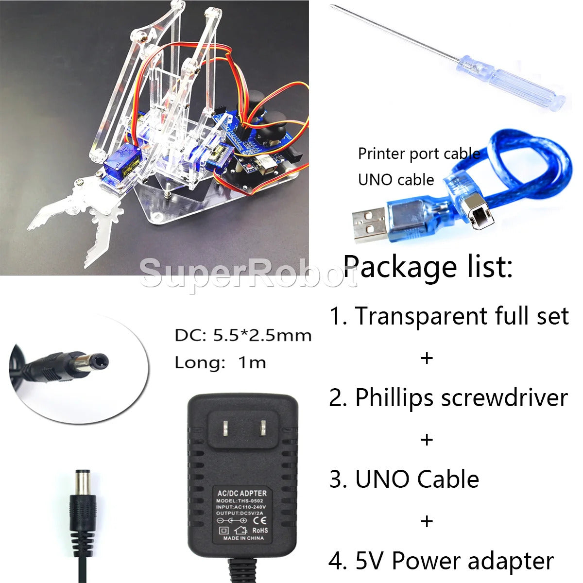 SG90 4 Dof Unassembly Acrylic Mechanical Robot Manipulator Claw For Arduino Robot Arm DIY Kit UNO Programmable Robot Starter Kit