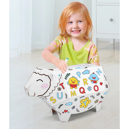 A93U-Kids DIY Hand-Painted Graffiti Assembly House 3D Origami Paper Assembled House Toys Educational Interactive Toys Gift