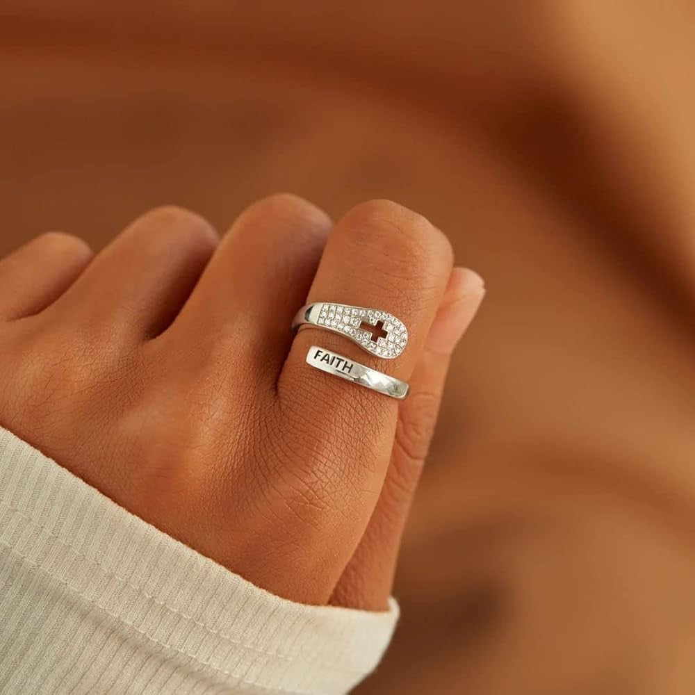 Cross-Border New Niche Faith Cross Hollow Ring for Women European and American Fashion Design Sense Personality Couple Ring