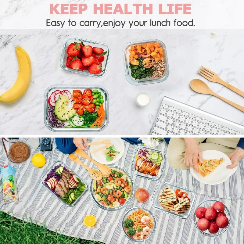 34pcs Glass Food Storage Containers with Lids Set, Airtight Glass Meal Prep Containers (17 Containers & 17 Lids), Leak Proof