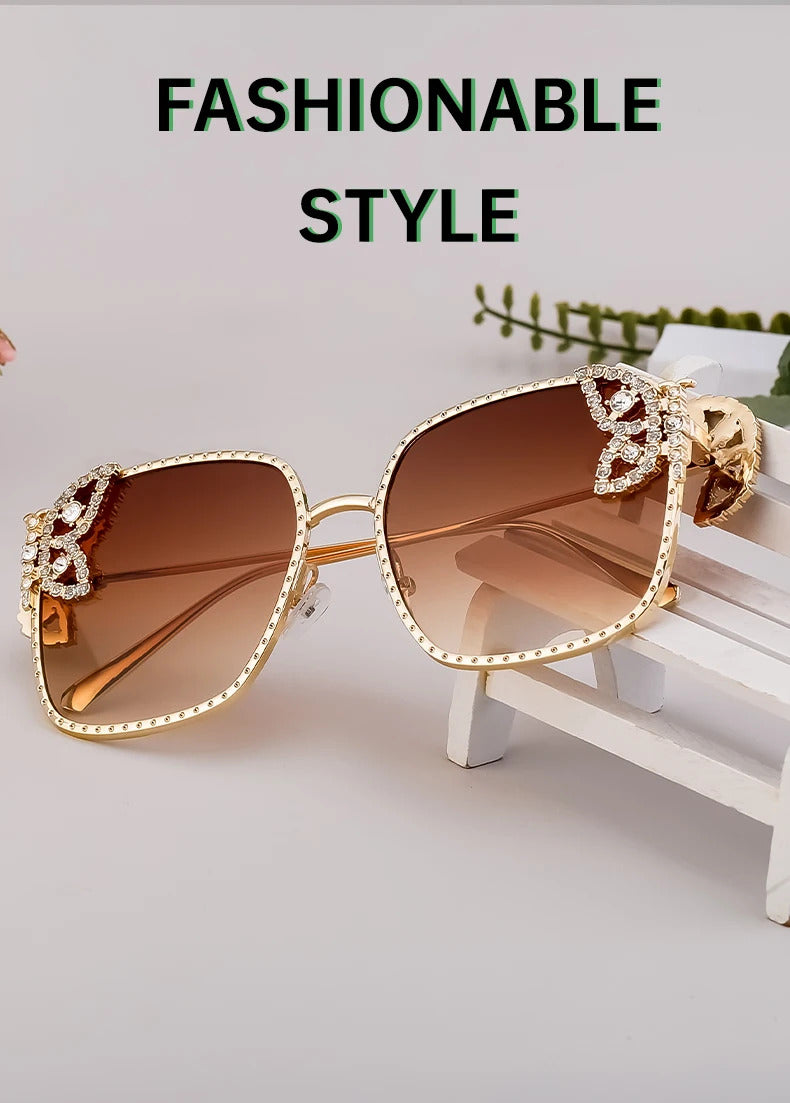 Oversized Square Sunglasses Women Rhinestone Butterfly Frame Sun Glasses 2025 Luxury Brand UV400 Protection Eyewear For Ladies
