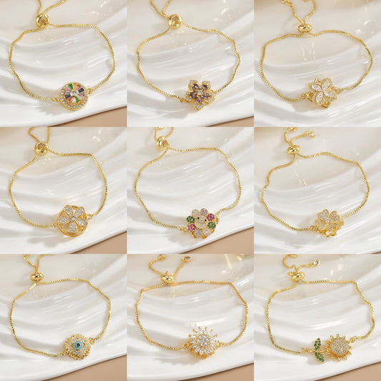 Rotatable Flower Color-Retaining Pure Copper Gold-Plated Bracelet with a Sense of Design and High-End Feel, Non-Fading Jewelry