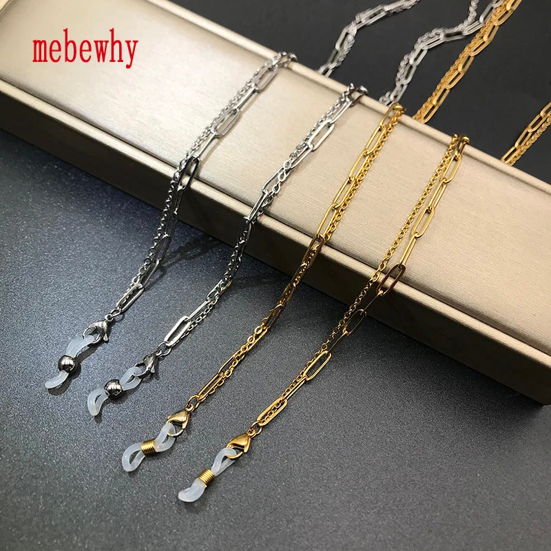 Simple Original Stainless Steel Sunglasses Two Combination Mask Glasses Chain for Women's Men's Eyewear Cord Strap Jewelry Gift
