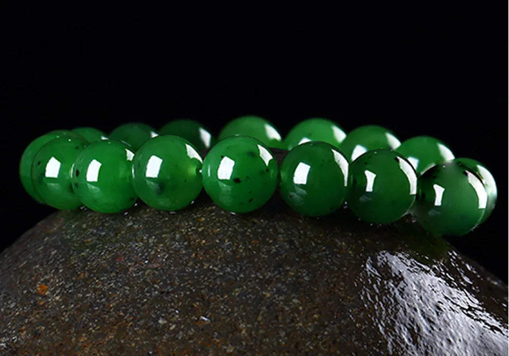 Genuine Natural Green Jade Bracelet Women Men Hetian Jades Round Stone Beads Beaded Bangles for Girlfriend Mom Gifts Jewelry