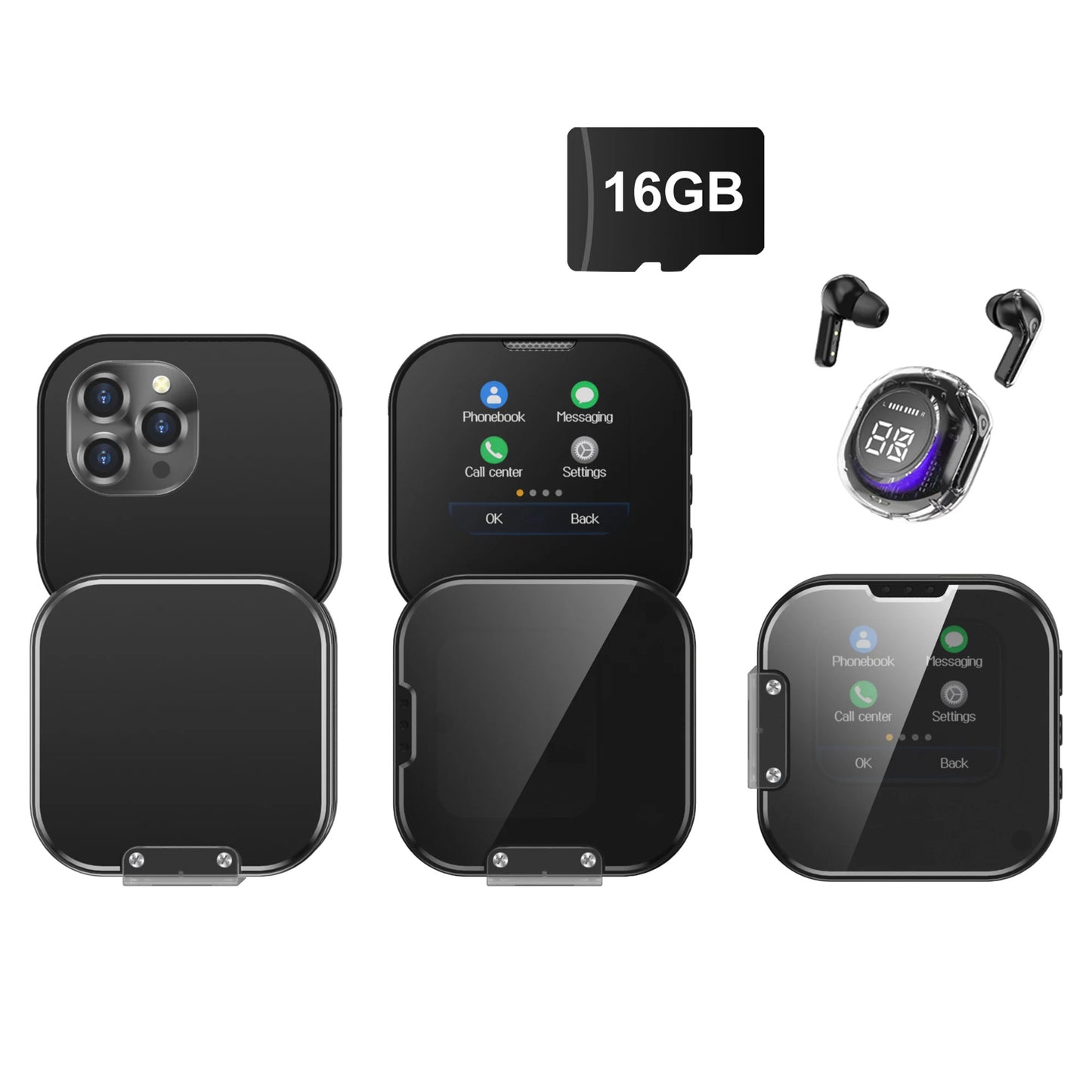 SERVO i19 Rotate Small Box Touch Mobile Phone 2SIM Standby Magic Voice Bluetooth Sync Music Torch Mini Rotation Cellphone Type-C