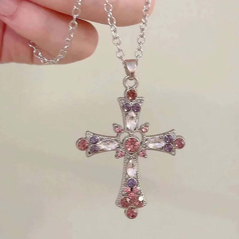 Y2K Punk Cross Pendant Necklace for Women Gothic Clavicle Vintage Chain Choker Necklace Aesthetic Party Gifts Fashion Jewelry