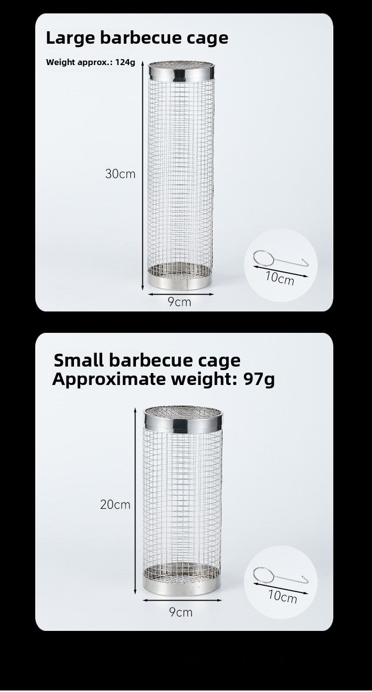 Stainless Steel BBQ Grill Net Tube Outdoor BBQ Cage Rolling BBQ Tube Cylindrical BBQ Net Meat Roasting Cylinder