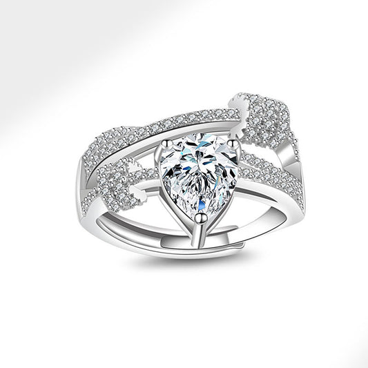 Fashion Rotating Water Drop Diamond Ring for Women, Full Diamond Circle Ring, Simple and Elegant, Gift for Girlfriend